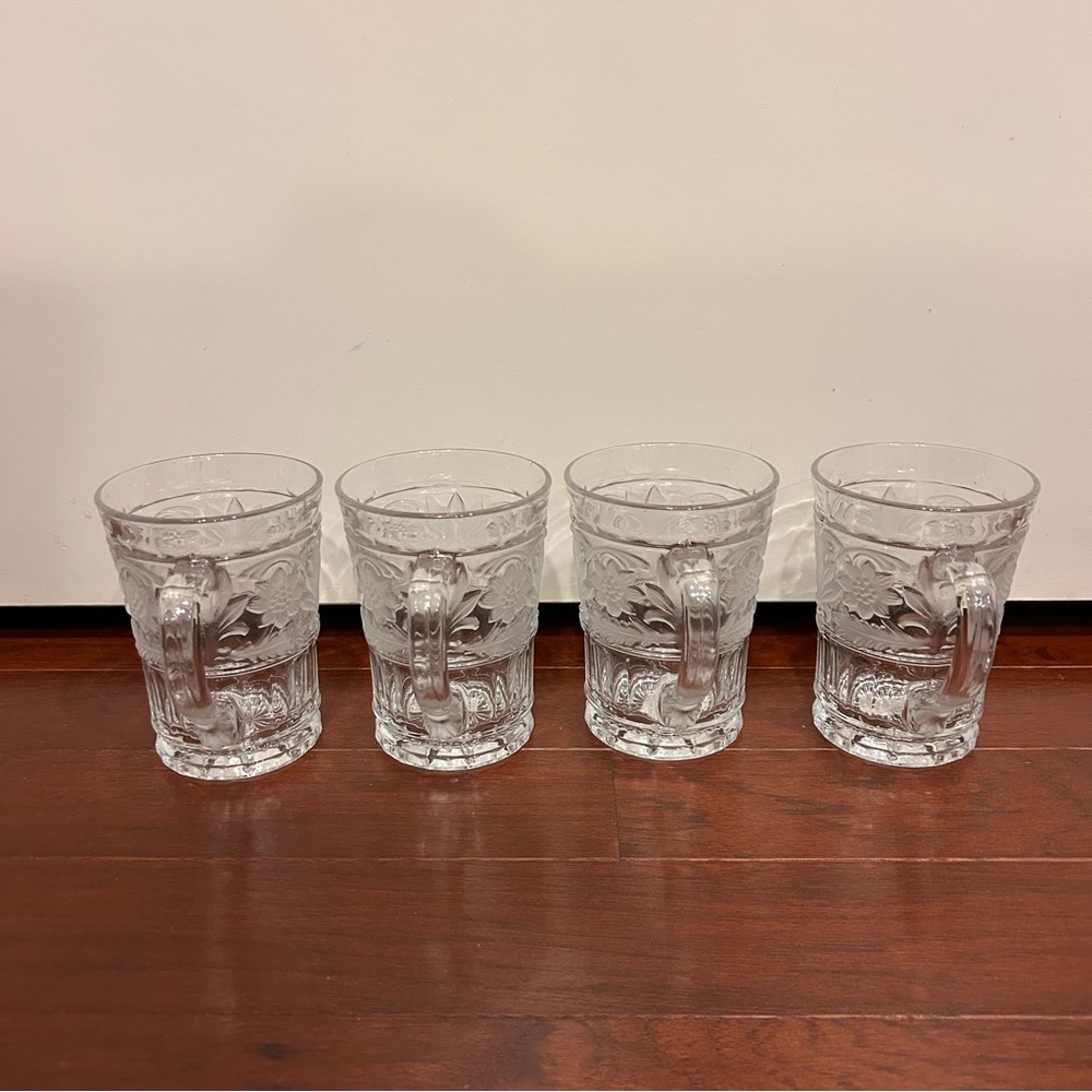 Vintage Set Of 4  MIKASA "Trellis Floral" Frosted Cut Glass Crystal Mugs NWT - Picture 3 of 11